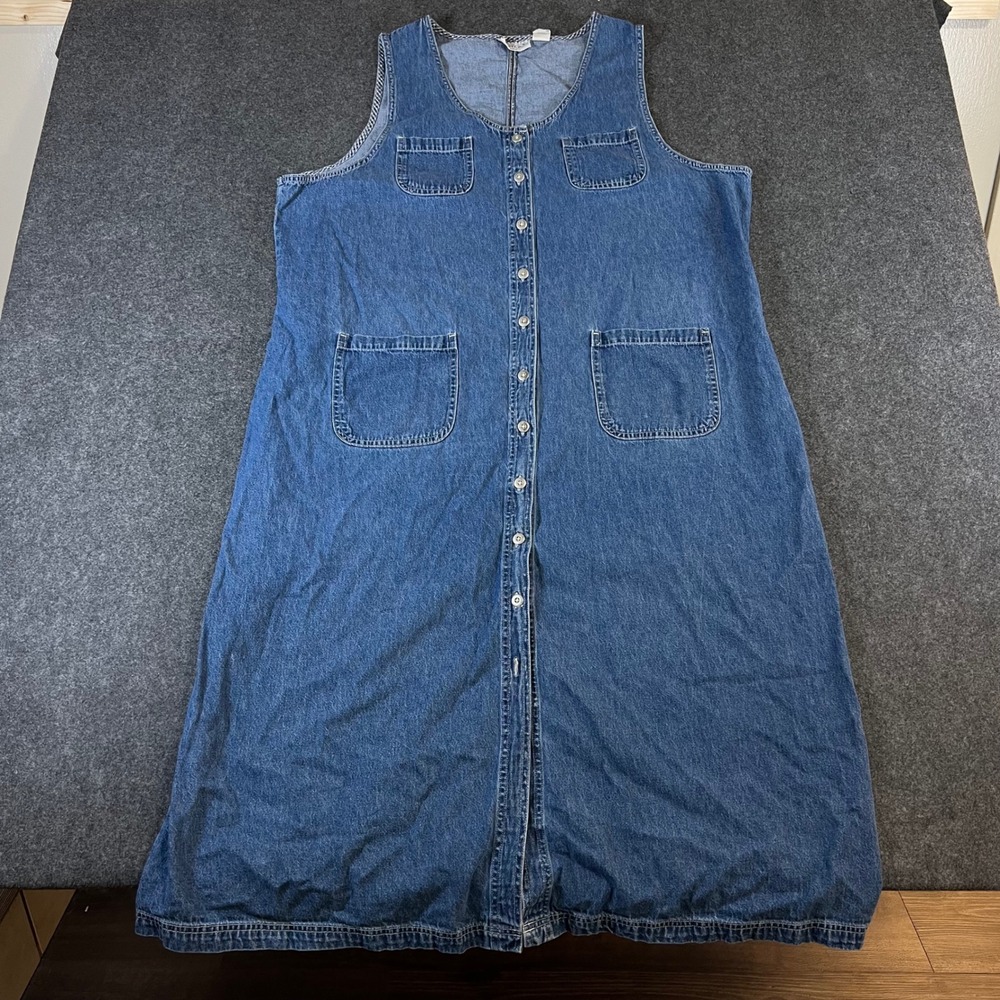 Basic Editions Plus Vintage Denim Jumper Dress Womens 2X Maxi Cottagecore